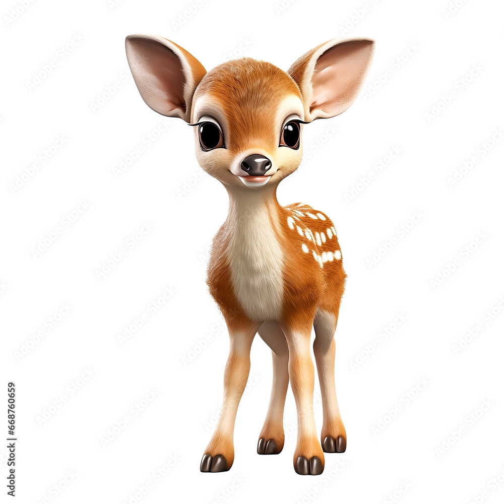 Cartoon animal, cute baby deer fawn