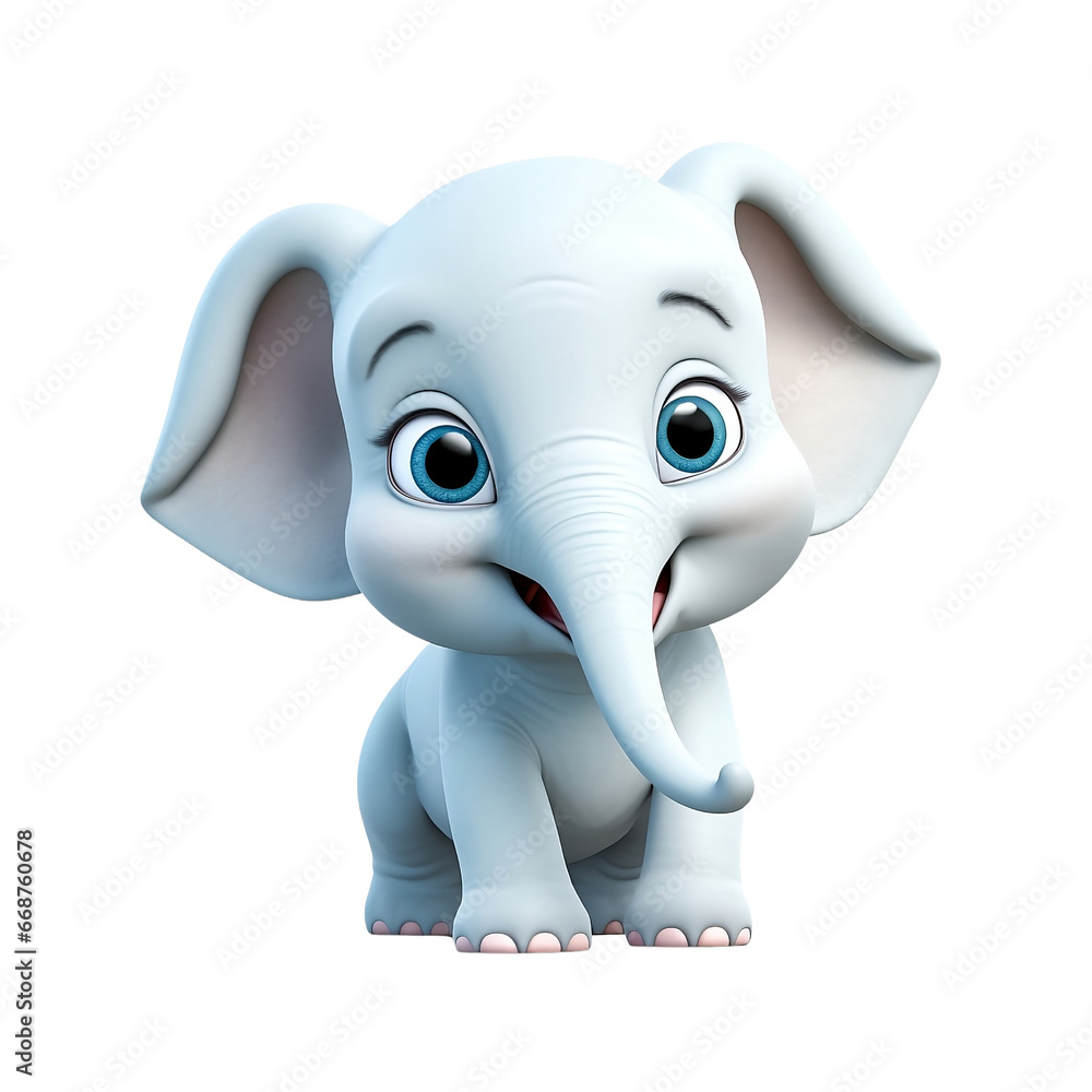 Cartoon animal, cute smiling baby elephant calf