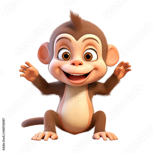 Cartoon animal, cute baby monkey infant