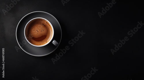 Drink with copy space concept, top view of coffee cup on table, morning drink photo