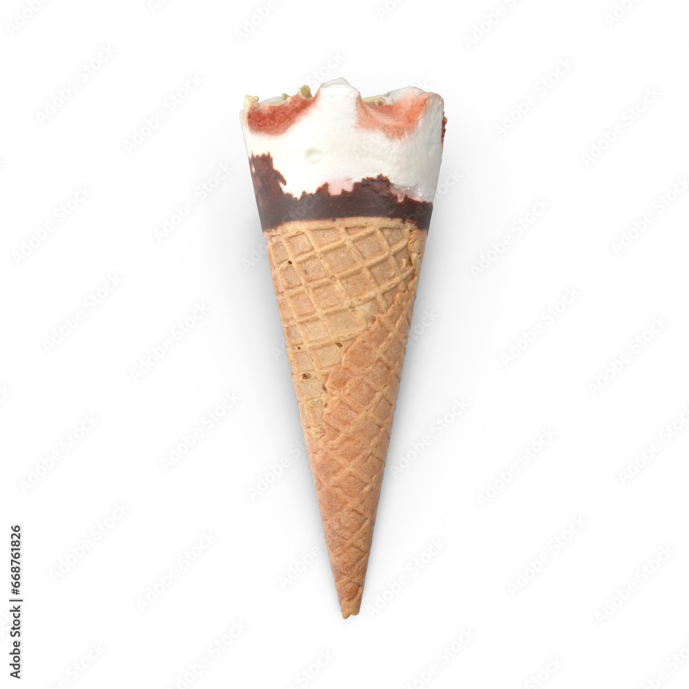 3D Cone ice cream mixed with vanilla and chocolate isolated white background. Waffle cone isolated 3D Cone ice cream mixed with vanilla and chocolate isolated white background. Waffle cone isolated