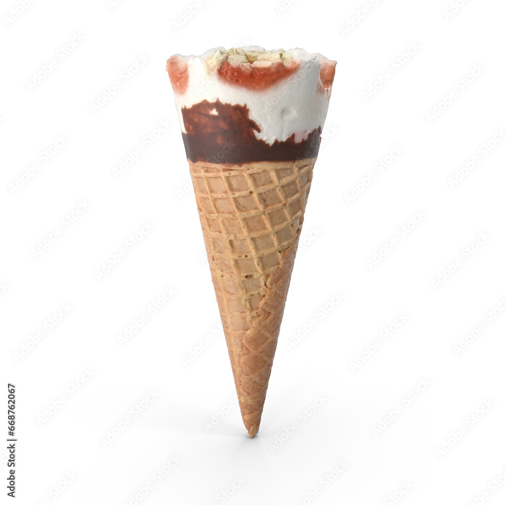 3D Cone ice cream mixed with vanilla and chocolate isolated white background. Waffle cone isolated 3D Cone ice cream mixed with vanilla and chocolate isolated white background. Waffle cone isolated