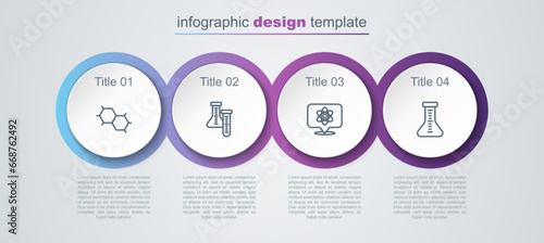 Set line Chemical formula, Test tube, Atom and . Business infographic template. Vector