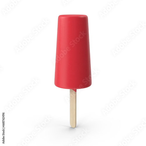 Red ice cream standing with stick on white background, 3D rendering © 2D