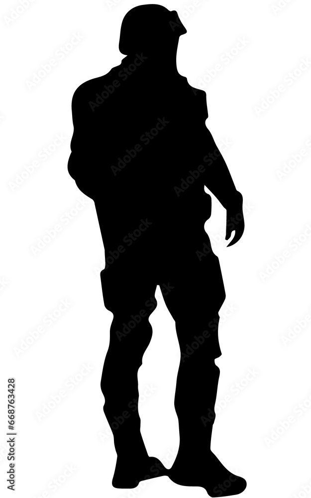 Silhouette of a male soldier. Back view
