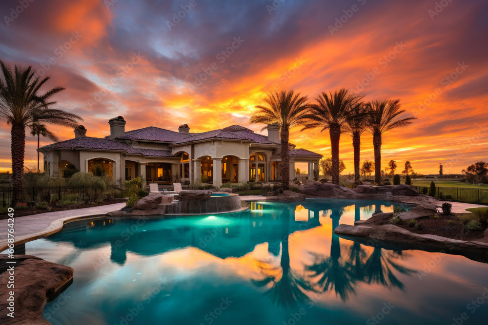 Majestic Mansion Poolside Sunset