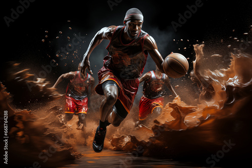 Players with basketball gracefully executing intricate moves with abstract background showcasing the sport's elegance and athleticism on world basketball day (21st December)