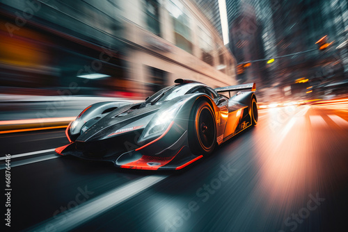 Nighttime Race: Fast Car in City Lights