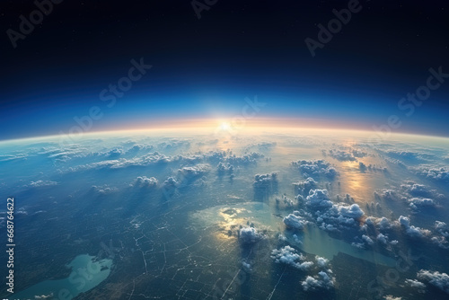 Earth and city space view. Satellite or plane view of the planet.