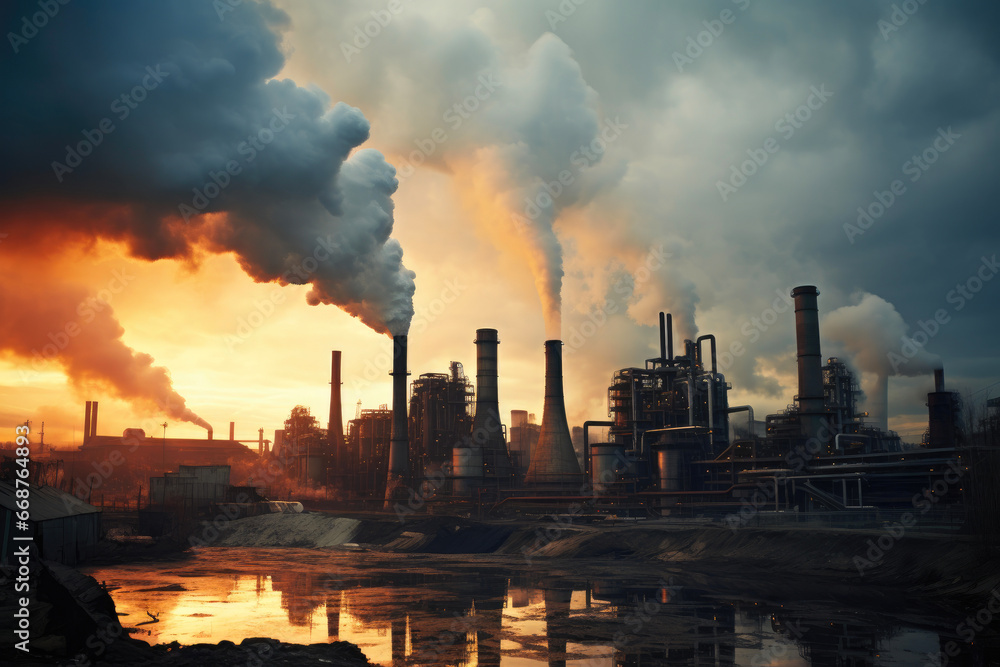 Industrial Smokestacks Billowing Pollution
