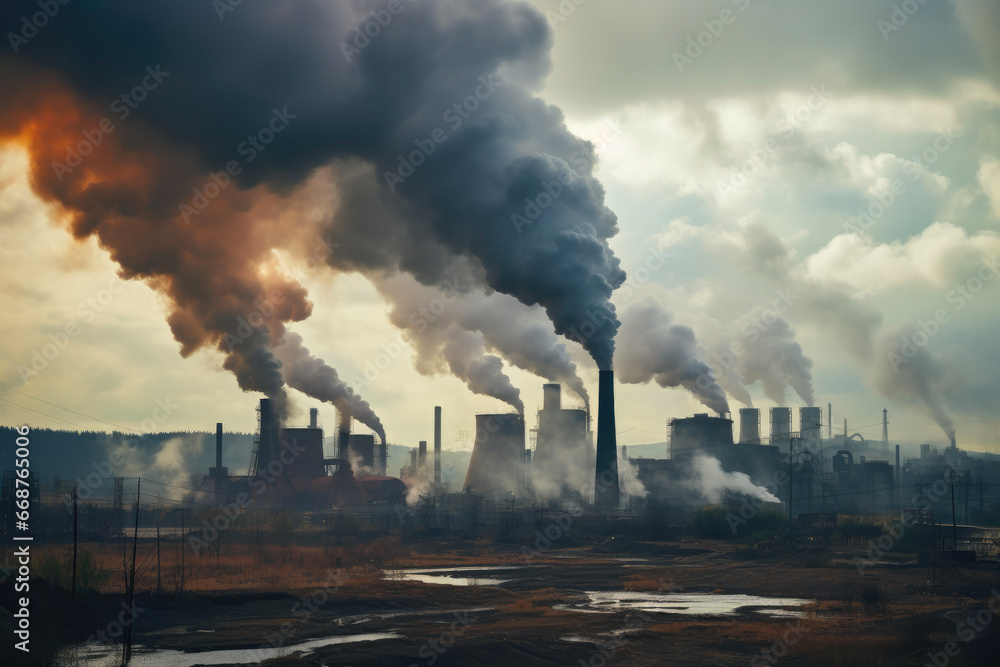 Factory Smokestacks Against the Sky