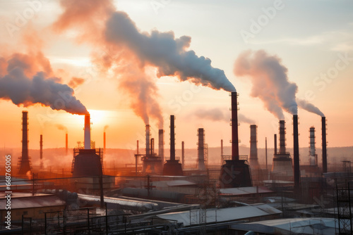 Industrial Smokestacks Emitting Pollution