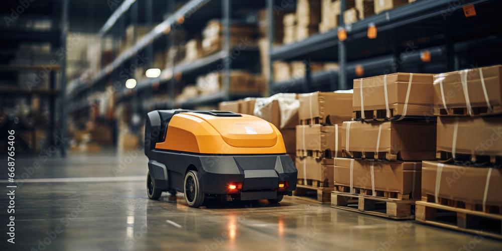 automatic robot in warehouse logistics and transport. Generative AI