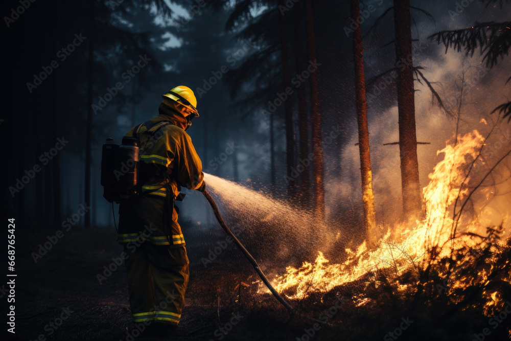 Firefighters extinguish a forest fire. Fire in the forest. Firefighters extinguish a forest fire. Fire in the forest.
