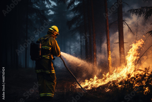 Firefighters extinguish a forest fire. Fire in the forest. 