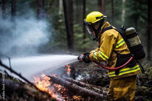 Firefighters extinguish a forest fire. Fire in the forest.