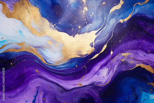Luxurious Abstract Paint Swirls in Purple and Blue