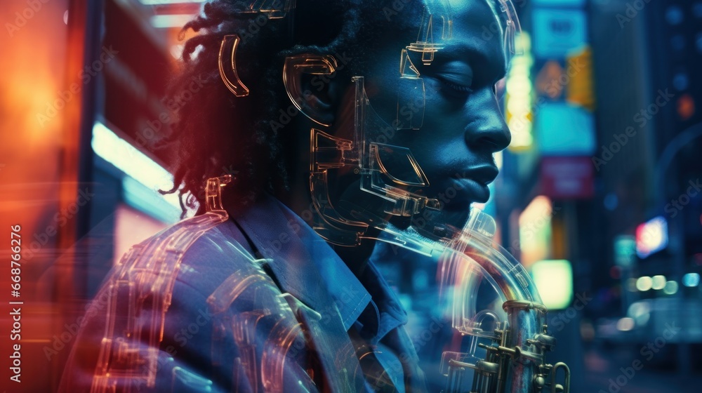 Obraz premium Urban Lives in Double Exposure Unveiling Connections