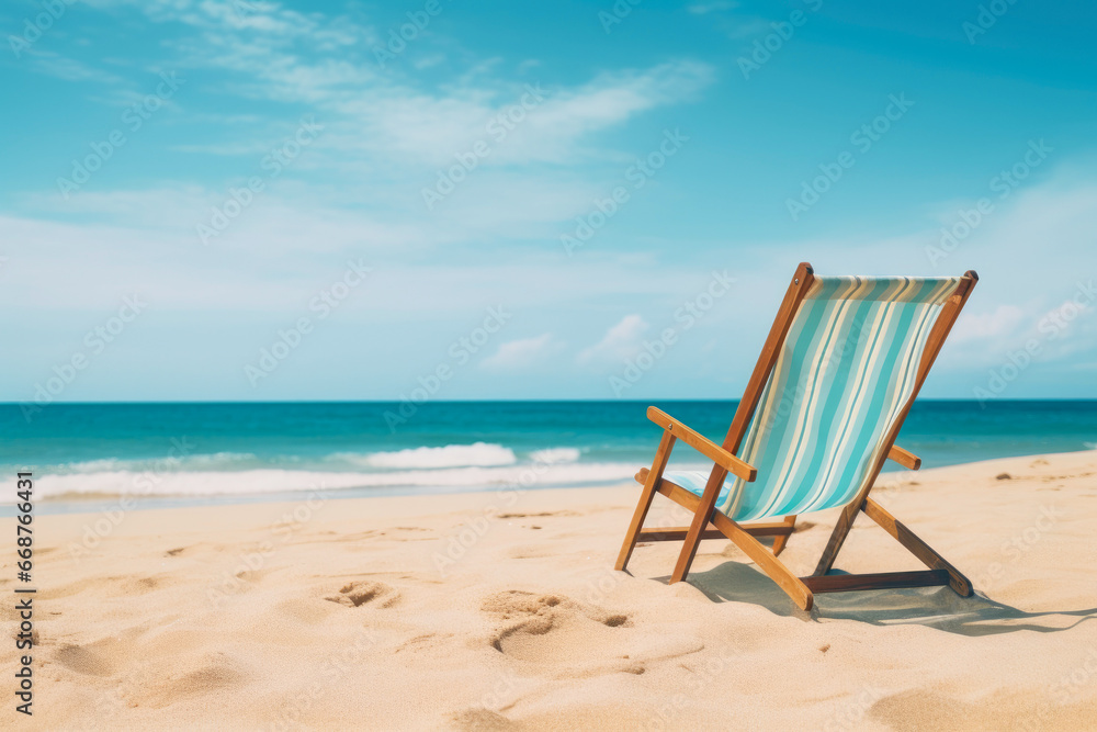 Secluded Sands: Unoccupied Beach Chair Invites Tranquility Secluded Sands: Unoccupied Beach Chair Invites Tranquility