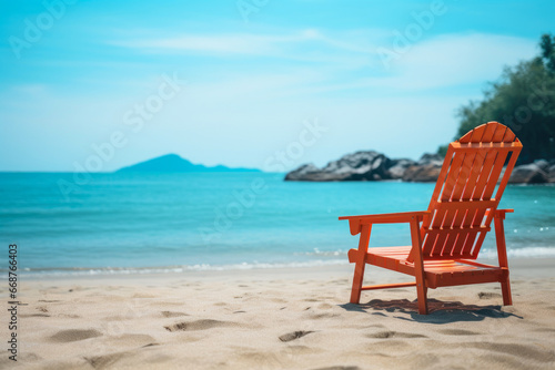 Tranquil Beach Getaway: Vacant Lounge Chair on Sunny Shore © Andrii 