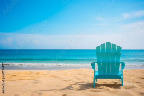 Solitude by the Sea: Vacant Lounge Chair on Sunlit Beach © Andrii 