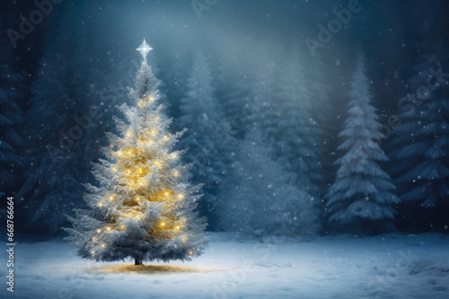 Holiday Enchantment: Glittering Christmas Tree in a Winter Forest © Andrii 