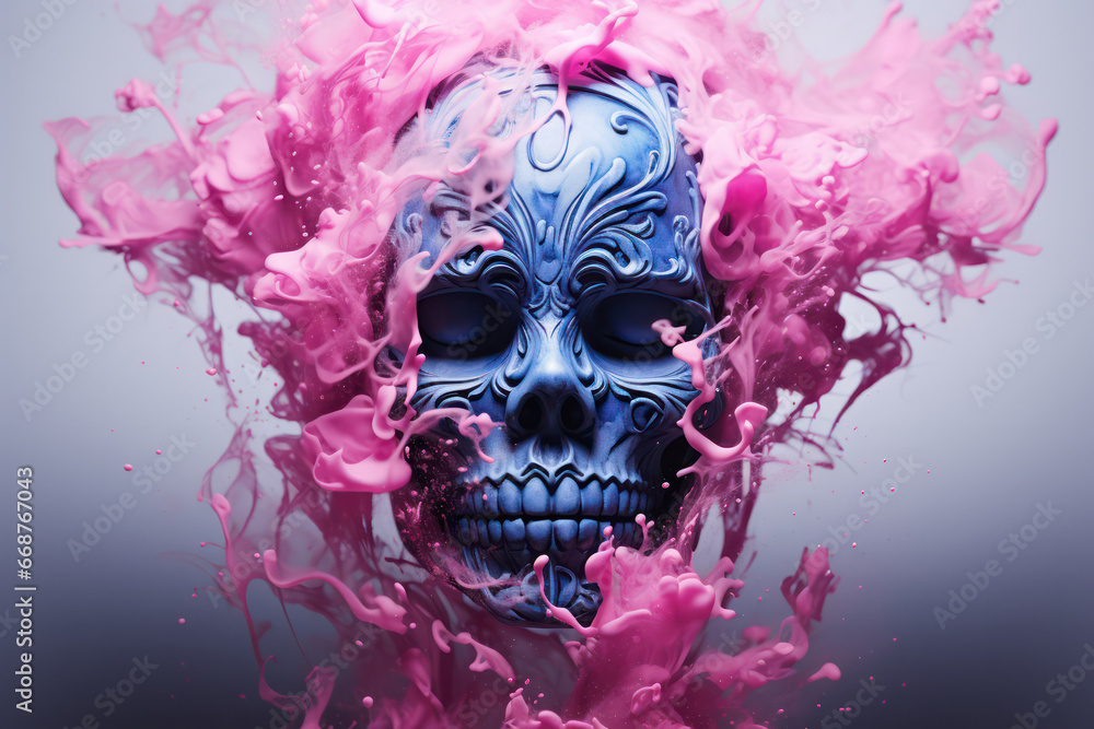 Elegance in Minimalism, Skull on Pink color splash Background