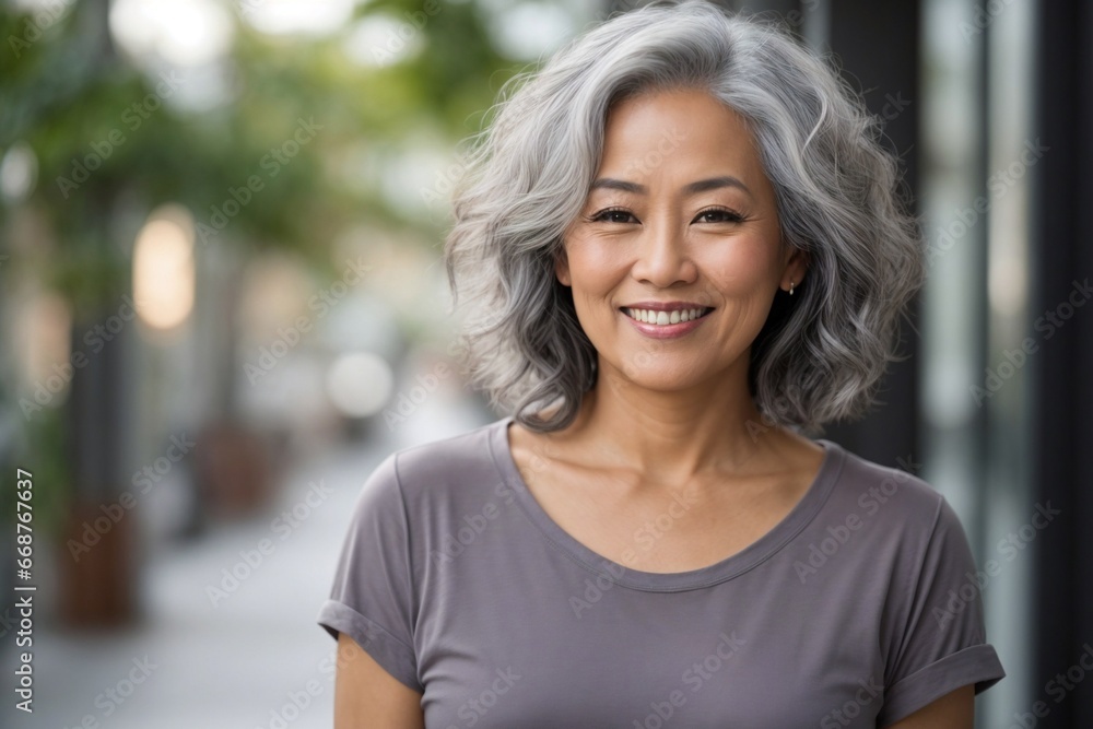 Attractive Asian Girl with White Hair in a Portrait