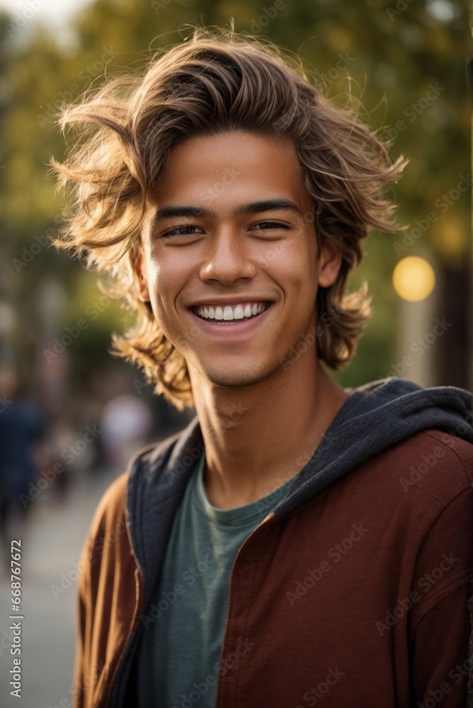 Joy of Youth: Teenager Laughing Happily in the Park Joy of Youth: Teenager Laughing Happily in the Park