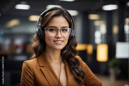 Smiling Call Center Operator in Glasses and Headset