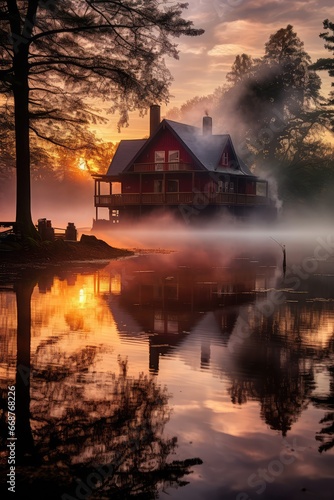 Lake House in the morning - generative ai © BrandwayArt