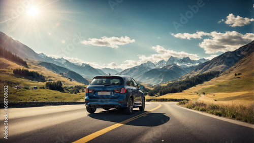 Car on a Mountain Road on a Sunny Day photo