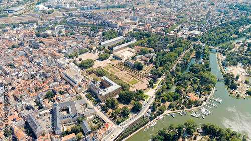 Metz  France. Esplanade Garden. View of the historical city center. Summer  Sunny day  Aerial View