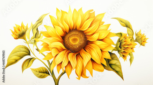 Sunflower on a white background. Hand-drawn watercolor