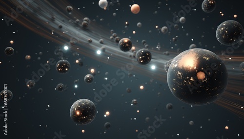 Cosmic space with planets illuminated by bright light. Abstract background and wallpaper.