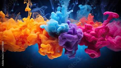 Multicolored clouds of smoke on a dark background. Abstract background and wallpaper.
