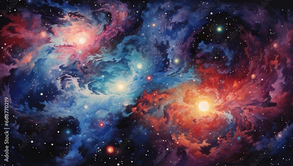 Cosmic nebula with bright stars and multicolored clouds. Abstract background and wallpaper.