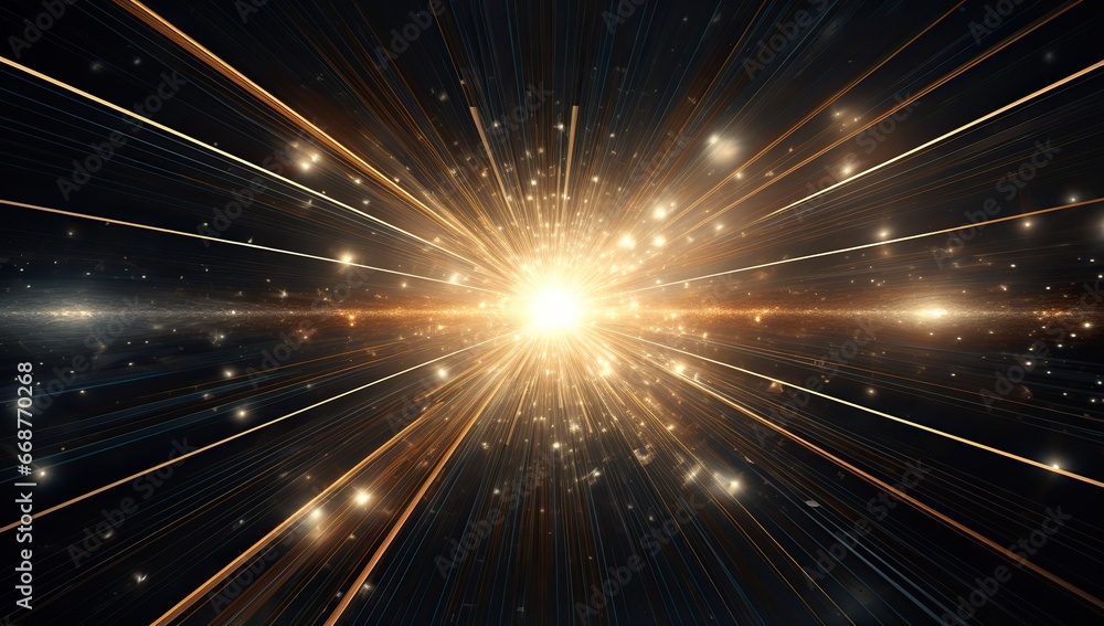 Starburst in space with bright glowing rays. Abstract background and wallpaper.