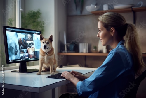 A veterinarian utilizing telehealth technology to conduct virtual consultations with pet owners. photo