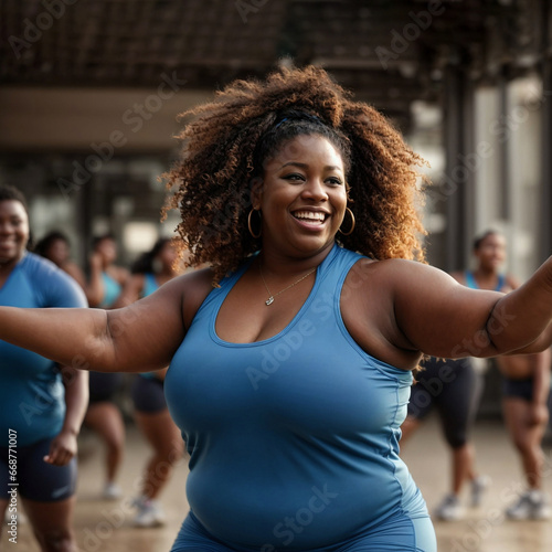 Happy Afro-American Plus-Size Woman at the Gym