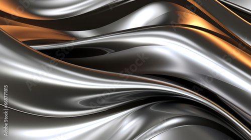 Abstract 3D silver metal shiny background with waves modern and elegant illustration 