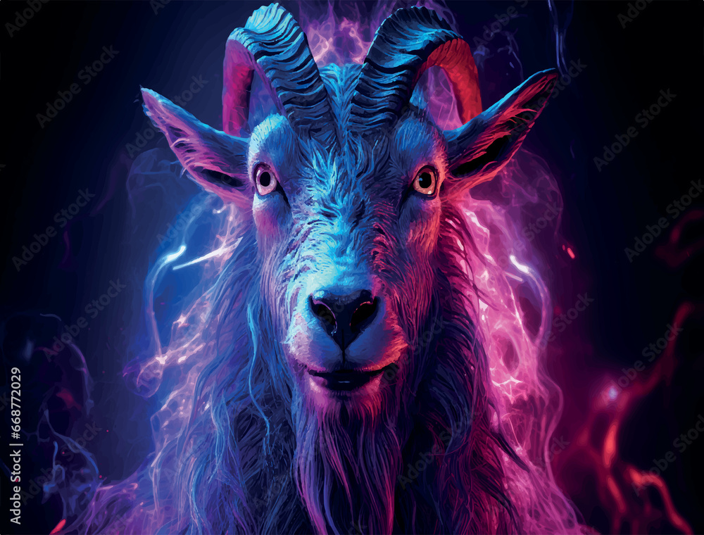 goat with vapor wave and neon infused lighting