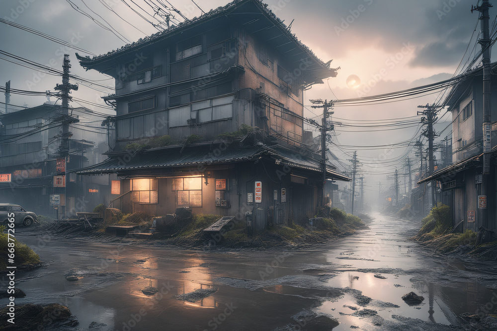 street in the japan post apocalyptic city