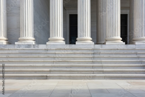 Stone columns colonnade and marble stairs detail. Classical pillars row, building entrance