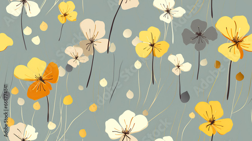 Delicate Blooms: A Pastel Symphony in Gray,seamless floral pattern,seamless background with flowers © Moon