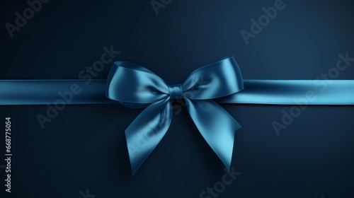 Glistening Blue Satin Ribbon: Elegance and Shine on a Dark Blue Isolated Background