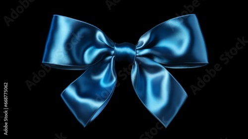 Glistening Blue Satin Ribbon: Elegance and Shine on a Dark Blue Isolated Background