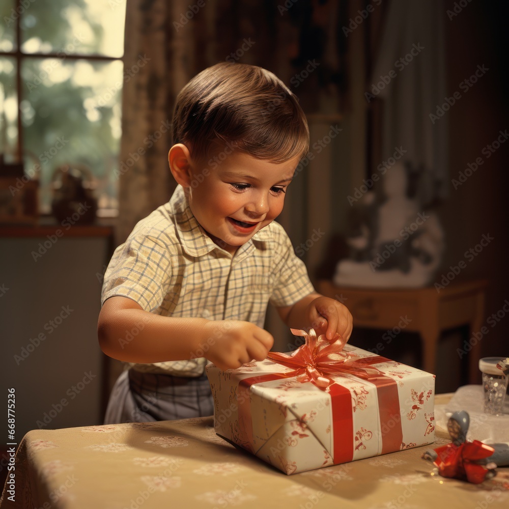 Excited Kid Unwrapping Birthday Gift Excited Kid Unwrapping Birthday Gift