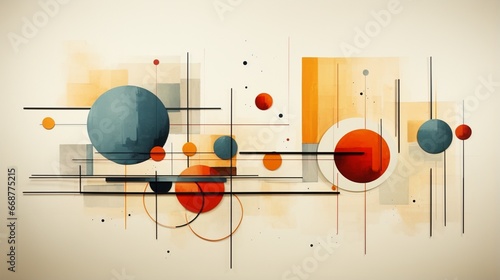 A minimalist geometric background featuring elements of Mid-Century Modern art with watercolor shapes, creating a trendy and abstract visual.