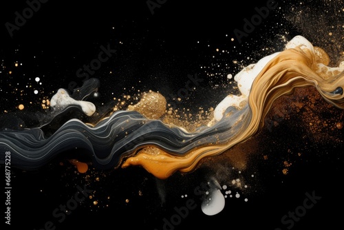 Abstract colorful background, streaks of gold and gray paint